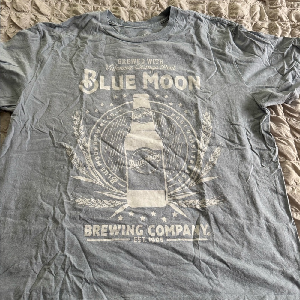 Blue Short Sleeve Tee with Vintage Beer Graphic